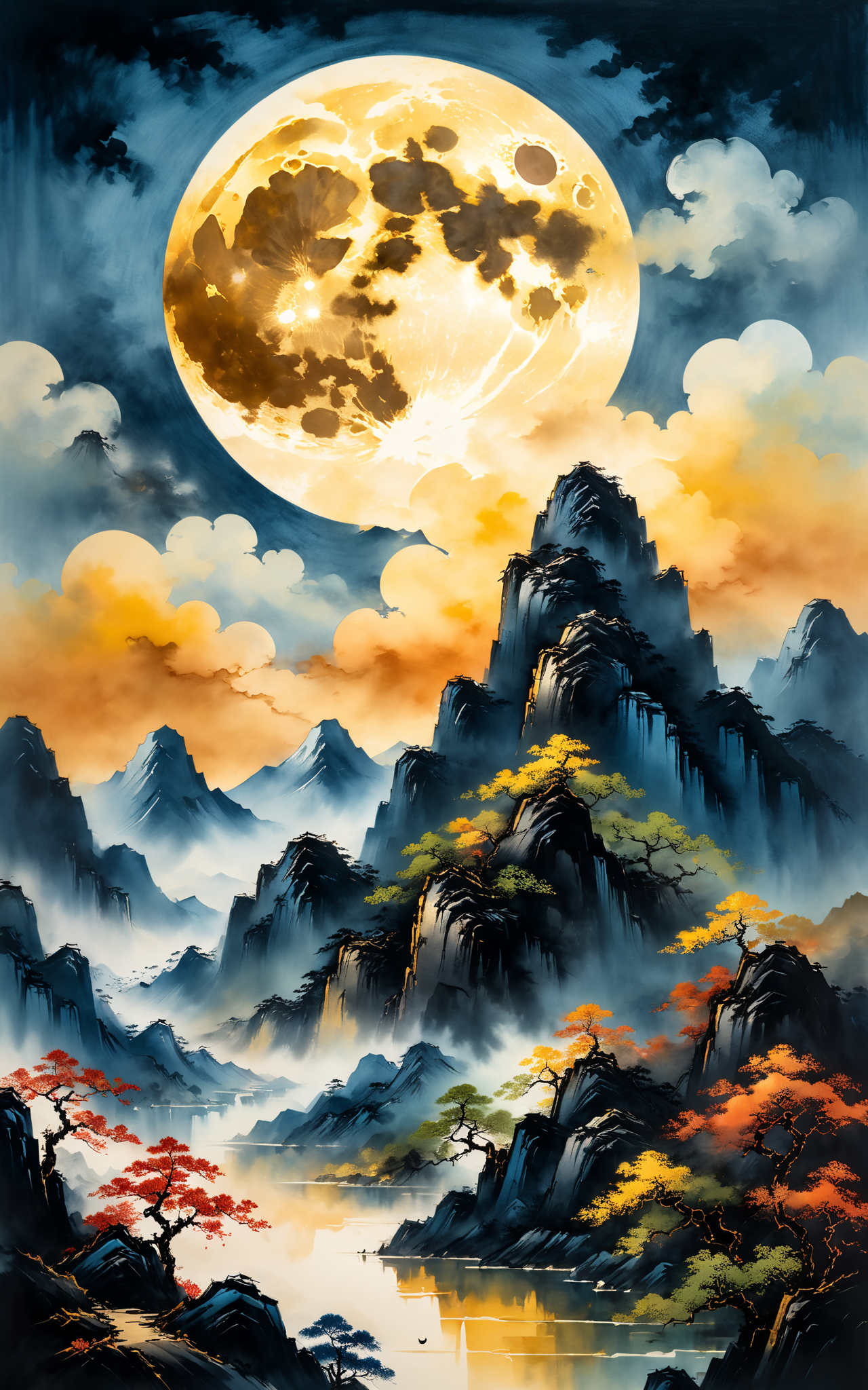 05568-2171788315-A Chinese style painting of a mountain with a moon in the sky, intricate and ornate Chinese ink style, impasto style, beautiful.png